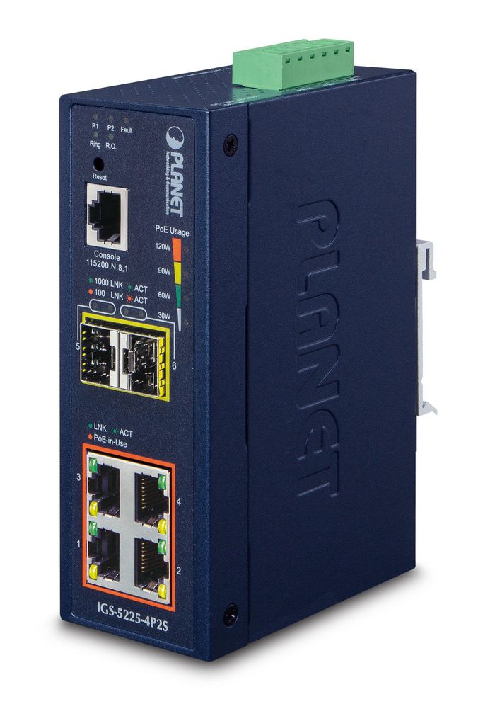 Planet L2+ Industrial 4-Port 10/100/1000T 802.3at PoE + 2-Port 100/1000X SFP Managed Ethernet Switch - W124756642