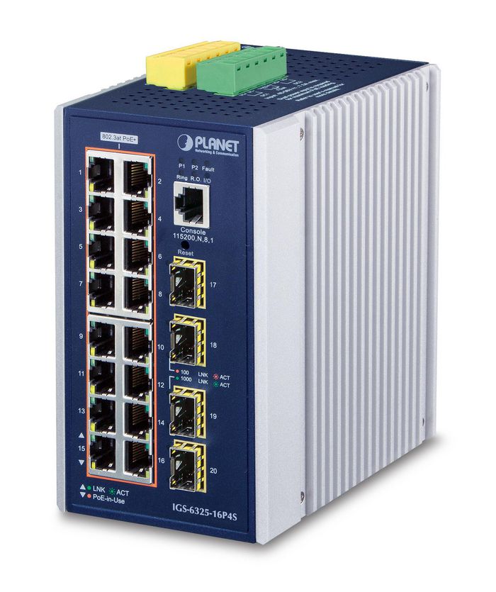 Planet L3 Industrial 16-Port 10/100/1000T 802.3at PoE + 4-Port 1G/2.5G SFP Managed Ethernet Switch - W125156202