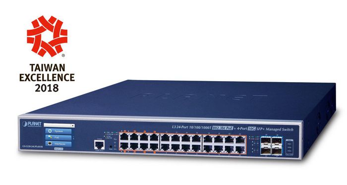 Planet L3 24-Port 10/100/1000T 802.3bt PoE + 4-Port 10G SFP+ Managed Switch with LCD Touch Screen - W125155126