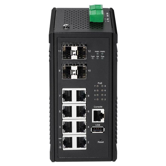 Edimax IGS-5408P, 24 Gbps, 8x RJ-45, 4x SFP, CLI, USB 2.0, DC 48-57V, PoE, VLAN, IP30, 72.2x145x113 mm - W126273050