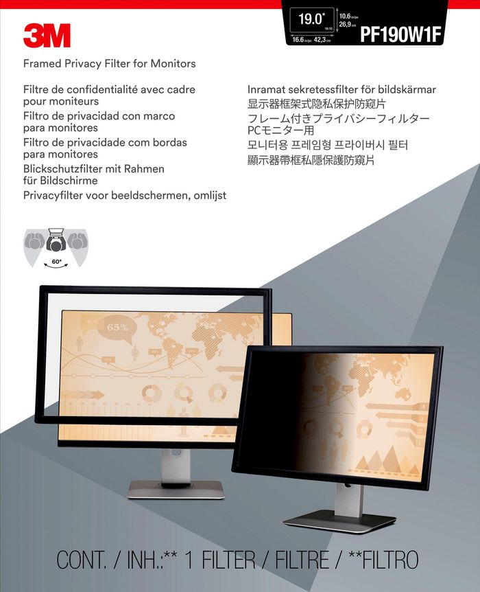 3M Filtre de confidentialité avec cadre 3M pour moniteur à écran panoramique 19" - format 16:10 (PF190W1F) - W126277087