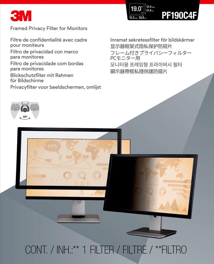 3M Filtre de confidentialité avec cadre 3M pour moniteur standard 19" (PF190C4F) - W126277167
