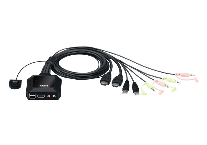 Aten 2-Port USB 4K HDMI Cable KVM Switch with Remote Port Selector - W125987488