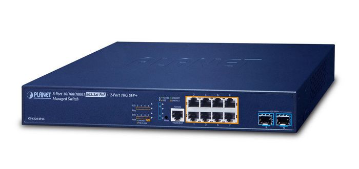 Planet L3 8-Port 10/100/1000T 802.3at PoE + 2-Port 10G SFP+ Managed Switch - W126279327