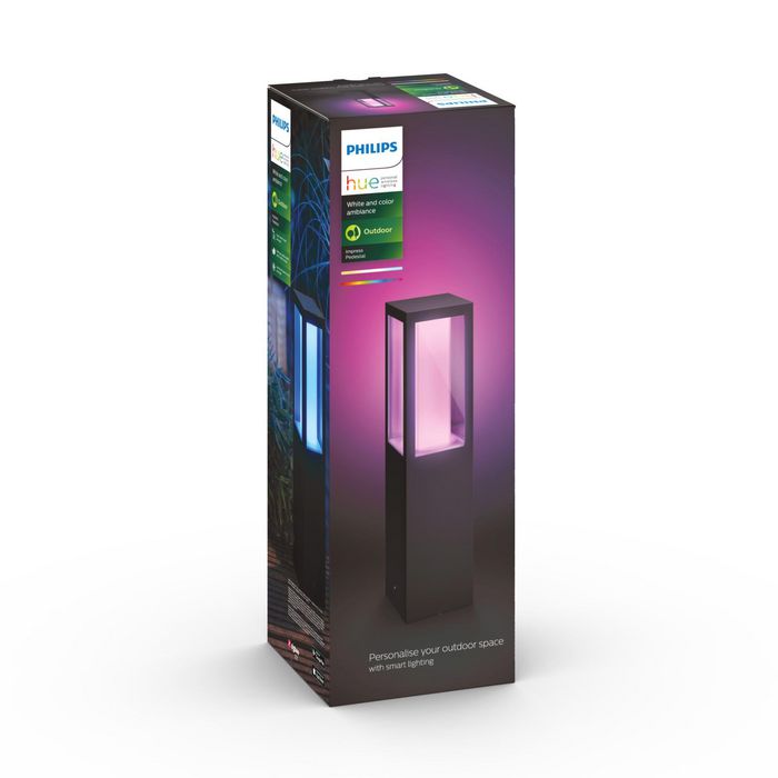 Philips by Signify Hue White and Colour Ambiance IMPRESS OUTDOOR PEDESTAL LIGHT Integrated LED Millions of colours Black Smart control with Hue Bridge* - W125038727