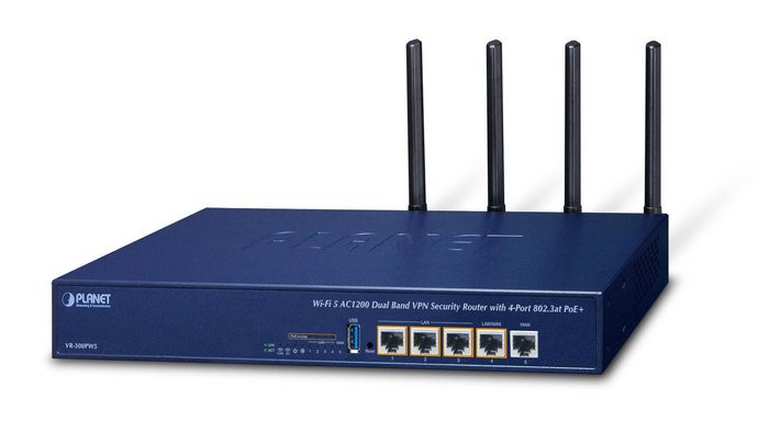 Planet Wi-Fi 5 AC1200 Dual Band VPN Security Router with 4-Port 802.3at PoE+ - W126279328