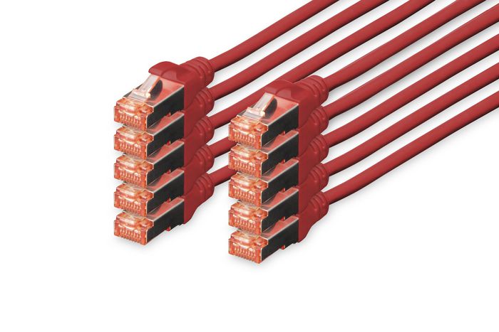 Digitus CAT 6 S-FTP patch cord, Cu, LSZH AWG 27/7, length 2 m, 10 pieces, color red - W125348377