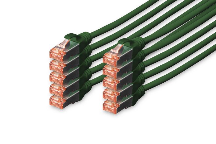 Digitus CAT 6 S-FTP patch cord, Cu, LSZH AWG 27/7, length 1 m, 10 pieces, color green - W125425068