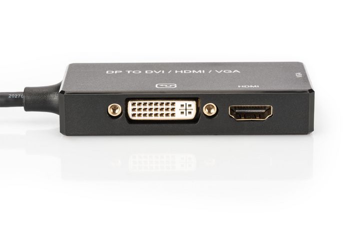 Digitus DisplayPort converter cable, DP - HDMI DVI VGA M-F/F/F, 0,2m, 3 in 1 Multi-Media, CE, bl, gold - W125486243