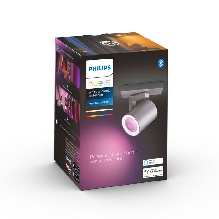 Philips by Signify Hue White and colour ambience Argenta single spotlight Includes GU10 LED bulb Bluetooth control via app Control with app or voice* Add Hue Bridge to unlock more - W124738933