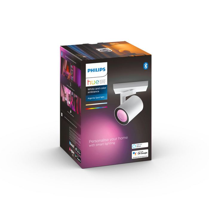 Philips by Signify Hue White and colour ambience Argenta single spotlight Includes GU10 LED bulb Bluetooth control via app Control with app or voice* Add Hue Bridge to unlock more - W124838608