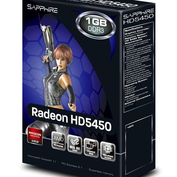 Sapphire Radeon HD 5450, 1GB DDR3, 2560 x 1600, 64-bit, 2x DVI-I, PCI Express 2.0, 40nm, DirectX 11, OpenGL 4.1, Shader Model 5.0 - W126313869