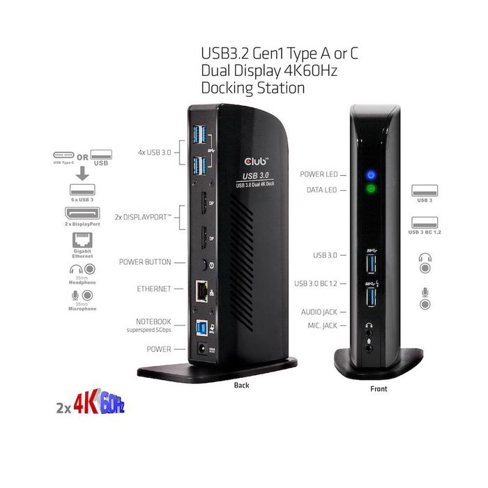 Club3D USB 3.0 Dual Display 4K60Hz Docking Station - W124989364