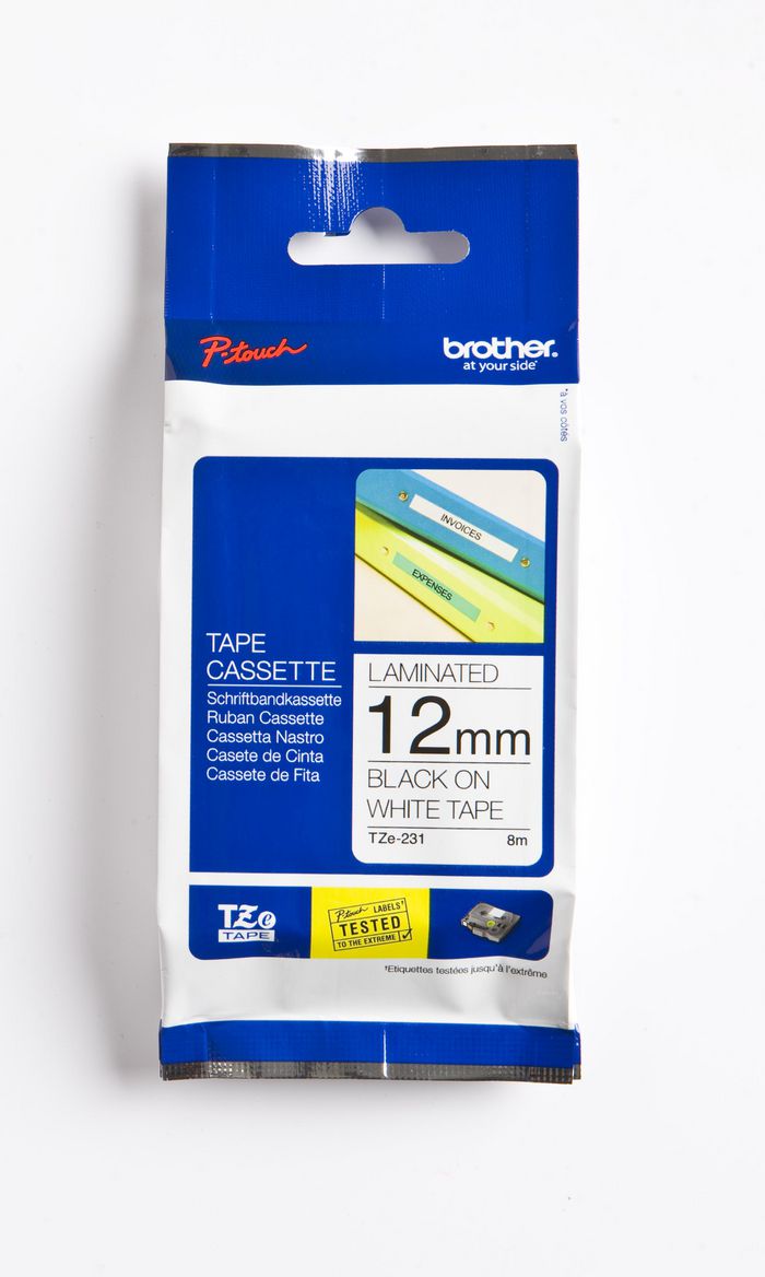 Brother 12mm (0.47") Black on White tape for P-Touch 8m (26.2 ft) - W125275839