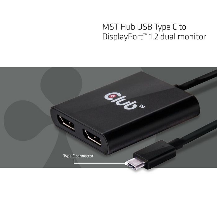 Club3D MST Hub USB3.1 (Gen1) Type C to DisplayPort™ 1.2 Dual Monitor - W124947991