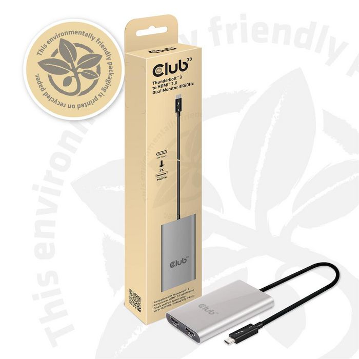 Club3D Thunderbolt 3 to Dual HDMI 2.0 Adapter - W124582914