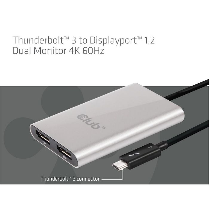 Club3D Thunderbolt™ 3 to Displayport™ 1.2 Dual Monitor 4K 60Hz - W124582915