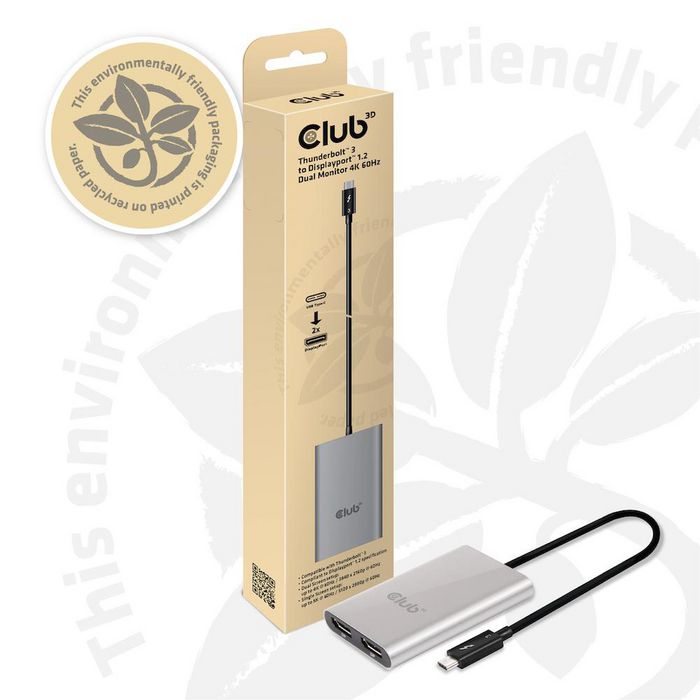 Club3D Thunderbolt™ 3 to Displayport™ 1.2 Dual Monitor 4K 60Hz - W124582915