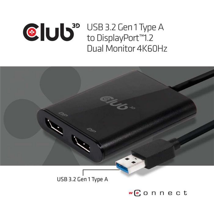 Club3D SenseVision USB A to DisplayPort™ 1.2 Dual Monitor 4K 60Hz - W125147503