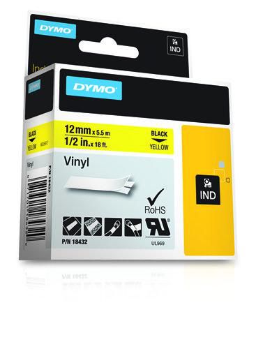 DYMO IND Vinyl Labels, 12mm x 5.5m - W126353715