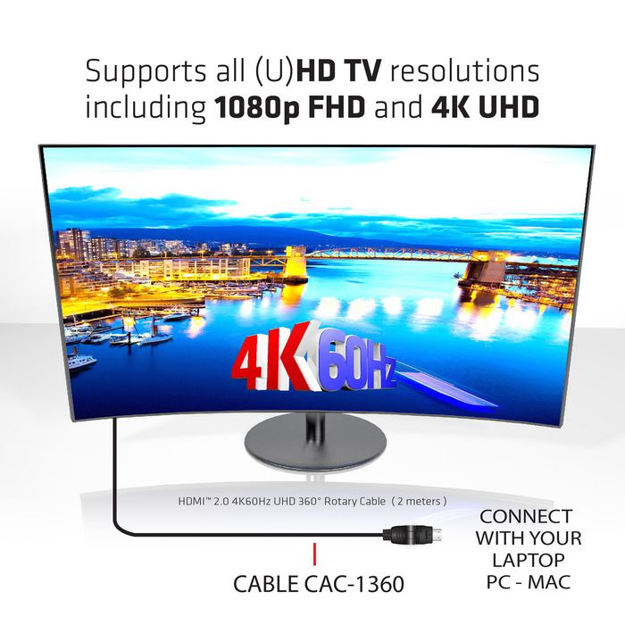 Club3D HDMI 2.0 4K60Hz UHD 360 Degree Rotary cable 2m/6.74ft - W124747282