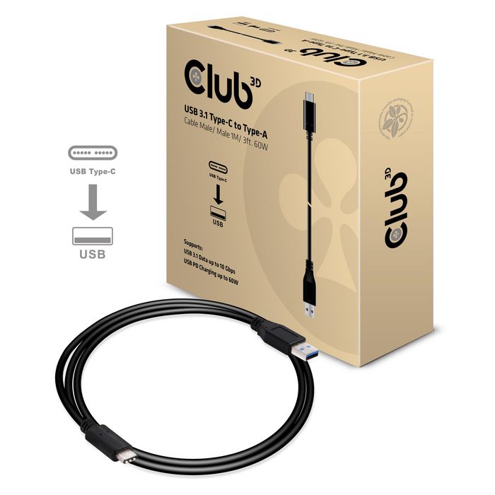 Club3D Club3D USB Type-C to Type-A Cable Male/Male 1Meter 60Watt - W124647238