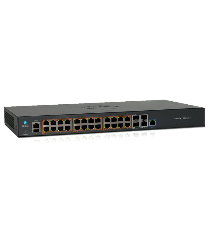 Cambium Networks cnMatrix EX2028-P, Intelligent Ethernet PoE Switch, 24 1G and 4 SFP+ fiber ports - no power cord. Enterprise grade L2, L3 functionality, Policy Based Automation - W126175643
