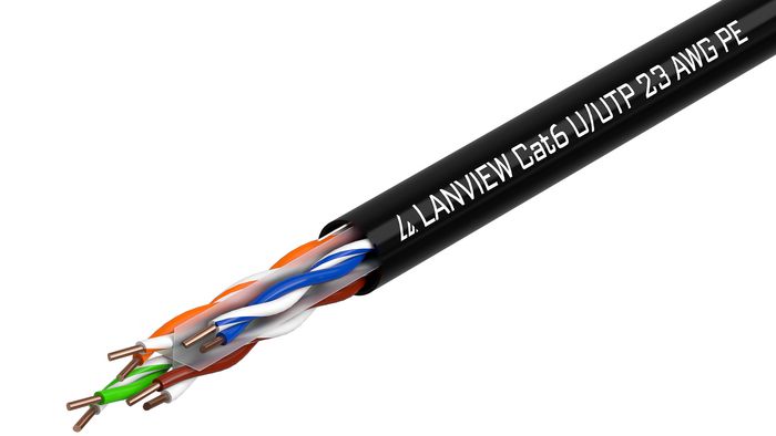 Lanview 305m Cat6 U-UTP cable 4x2xAWG23 PE Black Outdoor - W126163258