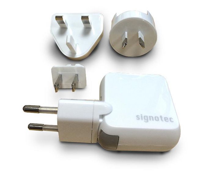 signotec Rotatable Single USB Wall Charger with Inter-changeable Plugs 5V DC, 2.1A With 4 Plugs (AU, EU, NA & UK plug) - W126273038