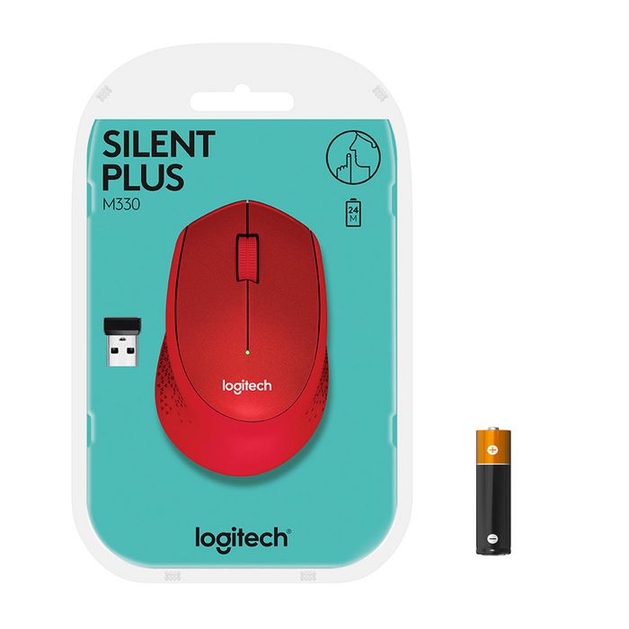 Logitech M330 Silent Plus, 1000 dpi, USB 2.4GHz, 1xAA, Rouge - W125238188