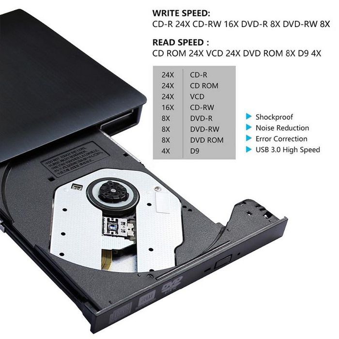 , CoreParts DVD RW External Drive SATA interface   Single cable for both power and data, Black Color | EET