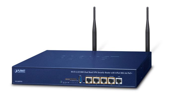 Planet Wi-Fi 6 AX1800 Dual Band VPN Security Router with 4-Port 802.3at PoE+ - W126417644