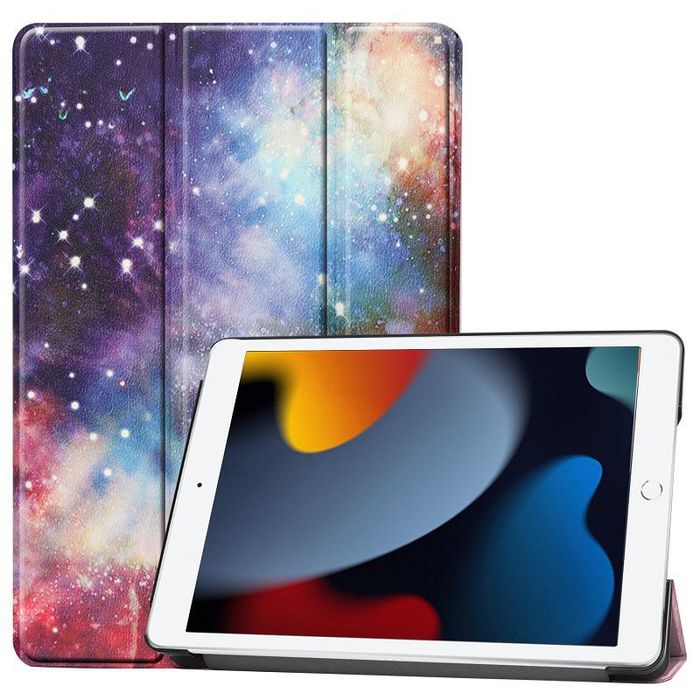 CoreParts Cover for iPad 6/7/8 2019-2021 for iPad 7/8/9 (2019-2021) 10.2" Tri-fold Caster Hard Shell Cover with Auto Wake Function - Galaxy Style - W126439132