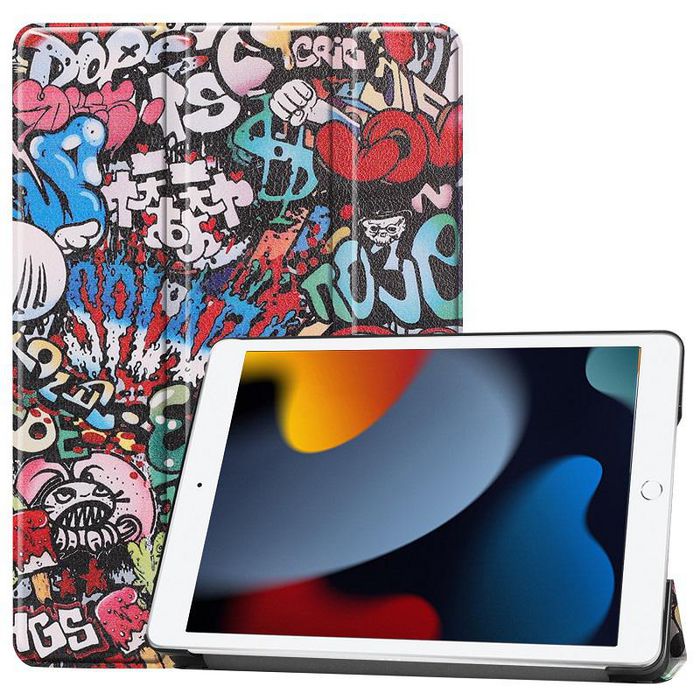 CoreParts Cover for iPad 6/7/8 2019-2021 for iPad 7/8/9 (2019-2021) 10.2" Tri-fold Caster Hard Shell Cover with Auto Wake Function - Graffiti Style - W126439133