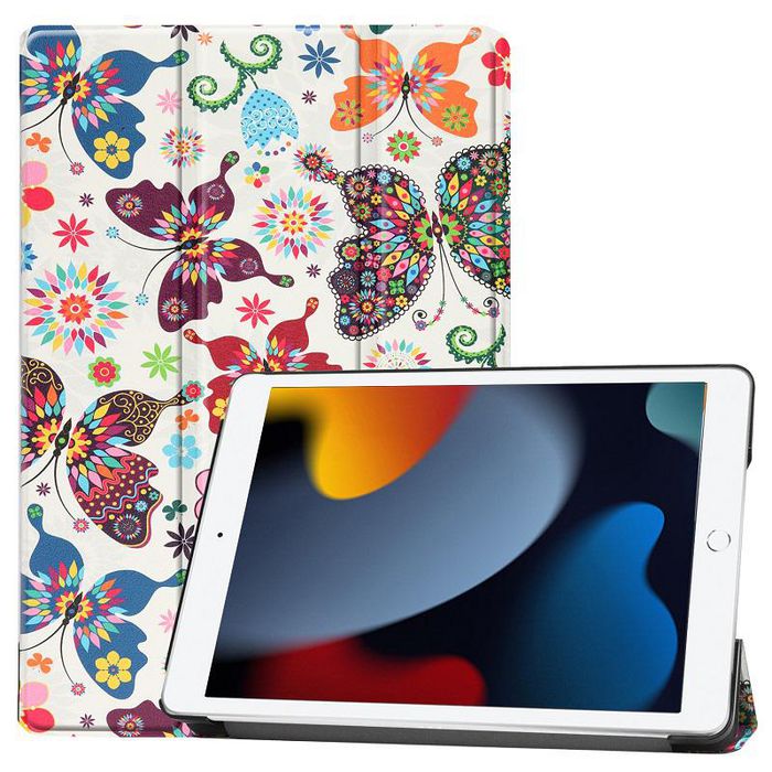 CoreParts Cover for iPad 6/7/8 2019-2021 for iPad 7/8/9 (2019-2021) 10.2" Tri-fold Caster Hard Shell Cover with Auto Wake Function - Butterflies Style - W126439134