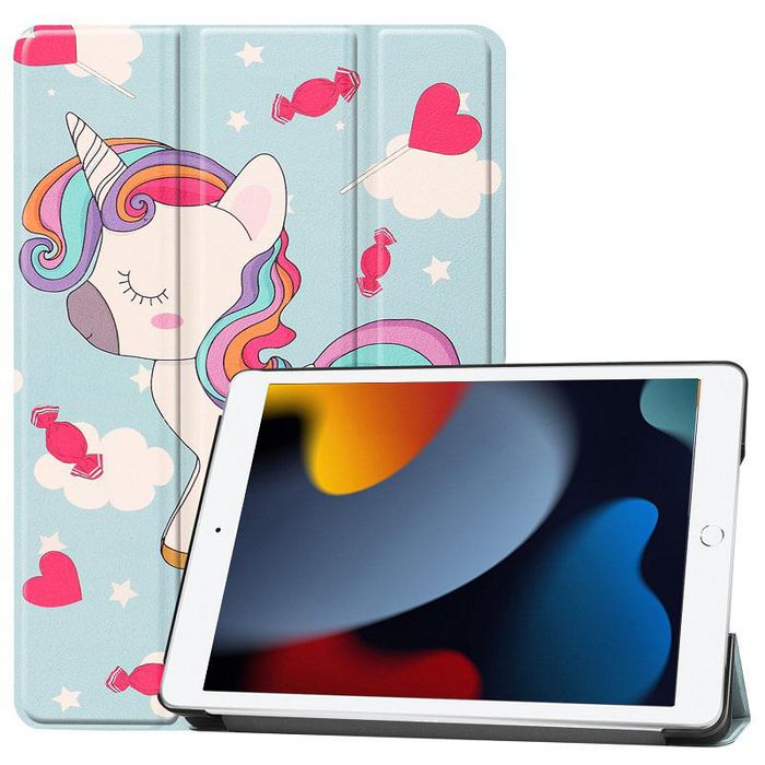 CoreParts Cover for iPad 6/7/8 2019-2021 for iPad 7/8/9 (2019-2021) 10.2" Tri-fold Caster Hard Shell Cover with Auto Wake Function - Unicorn Style - W126439136