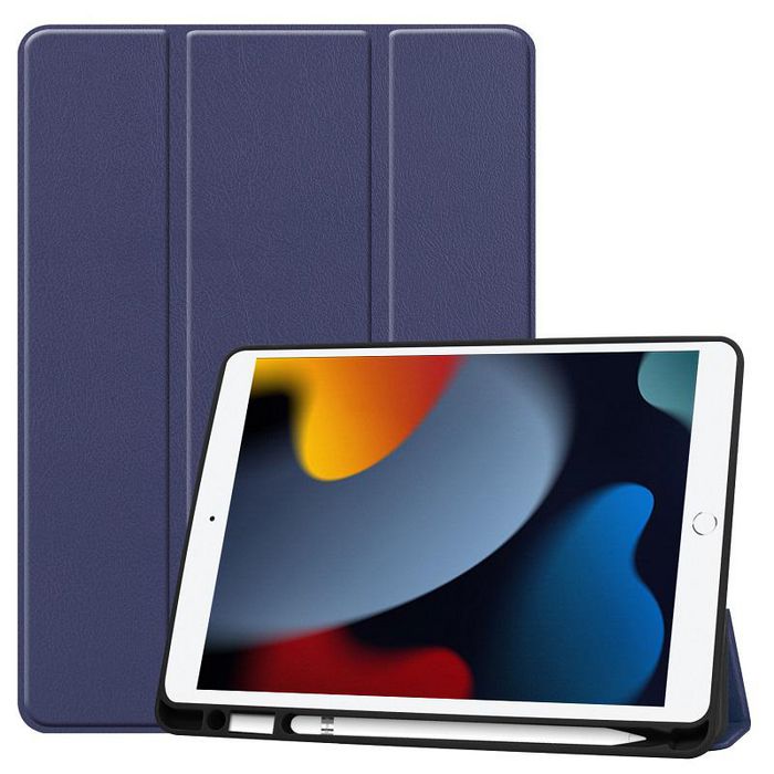 CoreParts Cover for iPad 6/7/8 2019-2021 for iPad 7/8/9 (2019-2021) 10.2" Tri-fold Caster TPU Cover Built-in S Pen Holder with Auto Wake Function - Dark Blue - W126439141