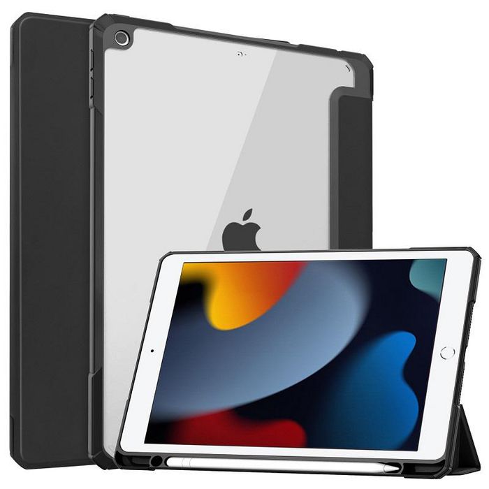 CoreParts Cover for iPad 6/7/8 2019-2021 for iPad 7/8/9 (2019-2021) 10.2" Tri-fold Transparent TPU Cover Built-in S Pen Holder with Auto Wake Function - Black - W126439153