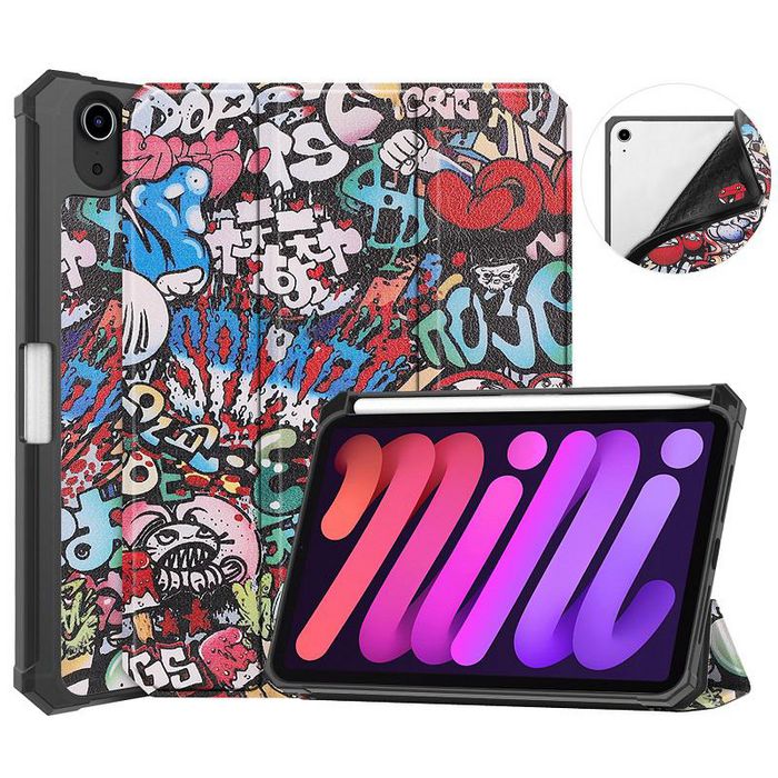 CoreParts Cover for iPad Mini 6 2021 for iPad Mini 6 (2021) Tri-fold Caster TPU Cover Built-in S Pen Holder with Auto Wake Function - TY Style - W126439109