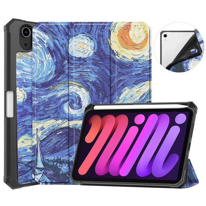 CoreParts Cover for iPad Mini 6 2021 for iPad Mini 6 (2021) Tri-fold Caster TPU Cover Built-in S Pen Holder with Auto Wake Function - XK Style - W126439111