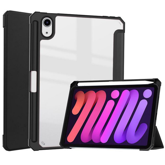 CoreParts Cover for iPad Mini 6 2021 for iPad Mini 6 (2021) Tri-fold Transparent TPU Cover Built-in S Pen Holder with Auto Wake Function - Black - W126439116