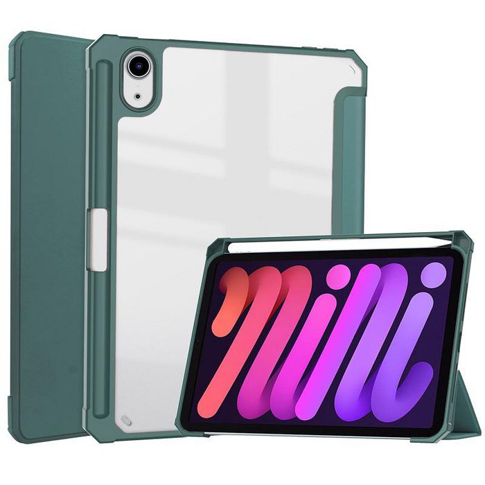 CoreParts Cover for iPad Mini 6 2021 for iPad Mini 6 (2021) Tri-fold Transparent TPU Cover Built-in S Pen Holder with Auto Wake Function - Dark Green - W126439117