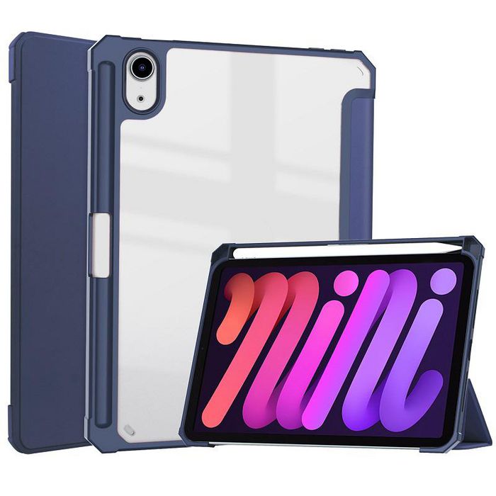 CoreParts Cover for iPad Mini 6 2021 for iPad Mini 6 (2021) Tri-fold Transparent TPU Cover Built-in S Pen Holder with Auto Wake Function - Blue - W126439118