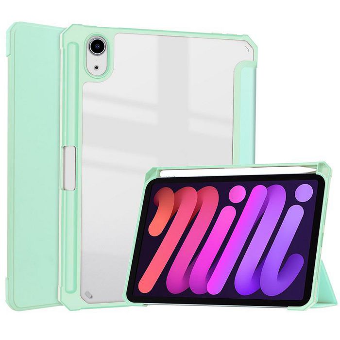 CoreParts Cover for iPad Mini 6 2021 for iPad Mini 6 (2021) Tri-fold Transparent TPU Cover Built-in S Pen Holder with Auto Wake Function - Mint Green - W126439119