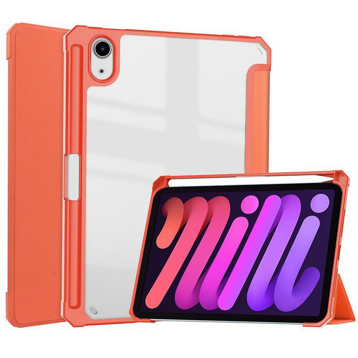 CoreParts Cover for iPad Mini 6 2021 for iPad Mini 6 (2021) Tri-fold Transparent TPU Cover Built-in S Pen Holder with Auto Wake Function - Orange - W126439121