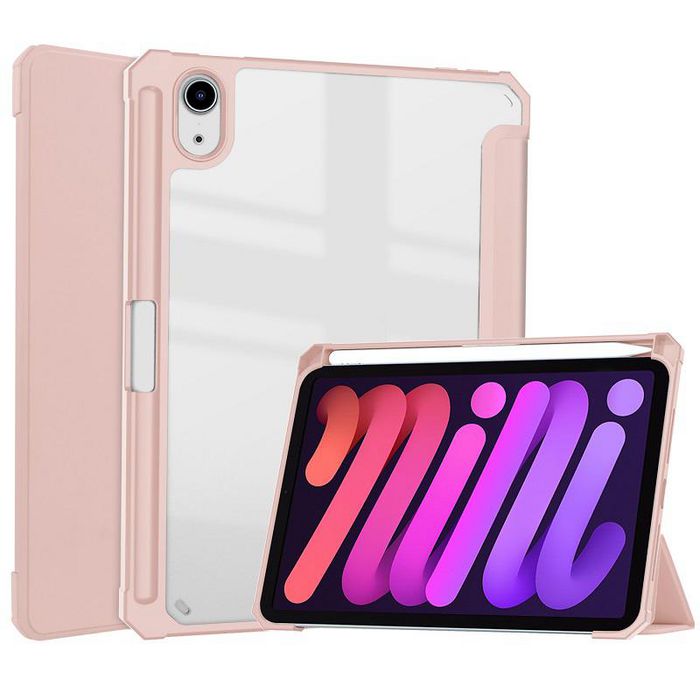 CoreParts Cover for iPad Mini 6 2021 for iPad Mini 6 (2021) Tri-fold Transparent TPU Cover Built-in S Pen Holder with Auto Wake Function - Rose Gold - W126439123