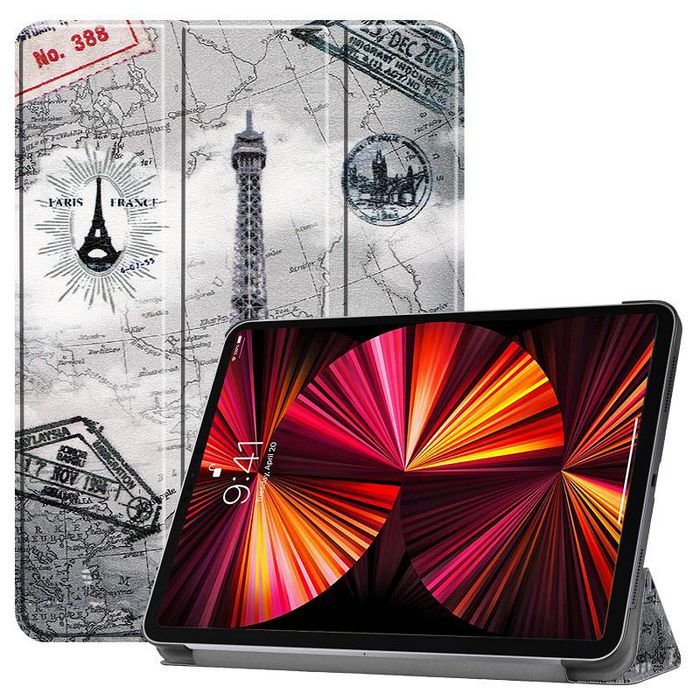 CoreParts Cover for iPad Pro 11" 1,2,3 Gen. 2018-2021, Tri-fold Caster Hard Shell Cover with Auto Wake Function - Eiffel Tower Style - W126439181