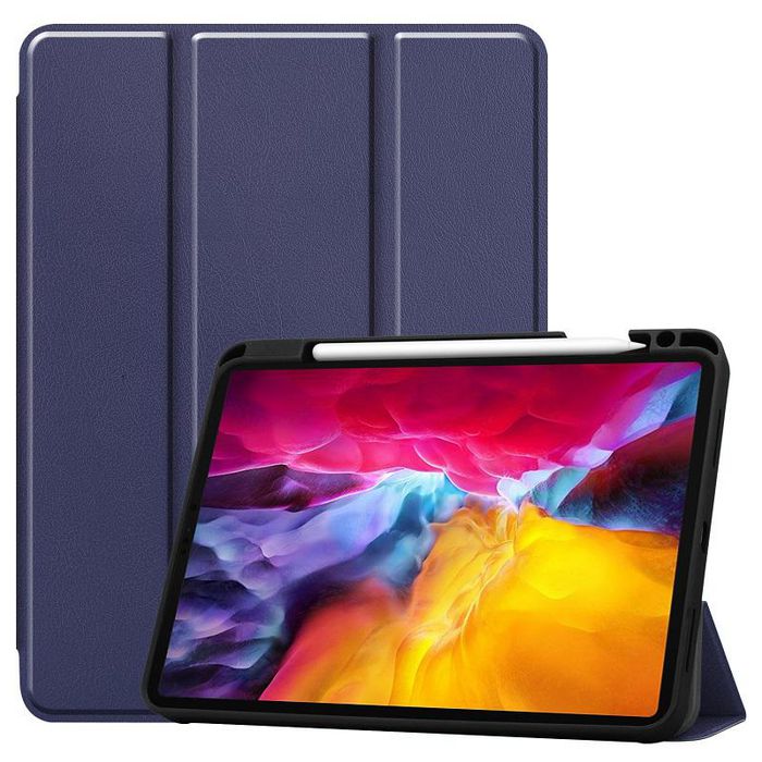 CoreParts Cover for iPad Pro 11" 1/2/3 Gen (2018-2021) Tri-fold Caster TPU Cover Built-in S Pen Holder with Auto Wake Function - Dark Blue - W126439186