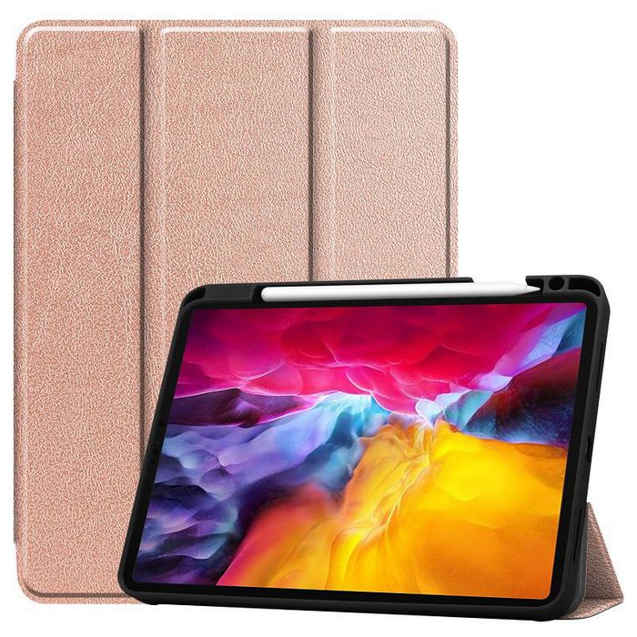 CoreParts Cover for iPad Pro 11" 1/2/3 Gen (2018-2021) Tri-fold Caster TPU Cover Built-in S Pen Holder with Auto Wake Function - Rose Gold - W126439190