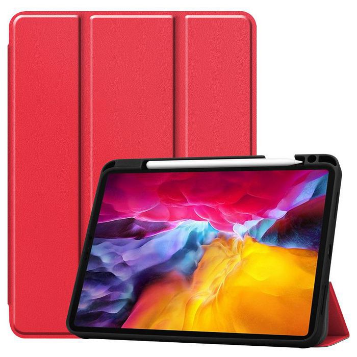 CoreParts Cover for iPad Pro 11" 1,2,3 Gen. 2018-2021, Tri-fold Caster TPU Cover Built-in S Pen Holder with Auto Wake Function - Red - W126439192